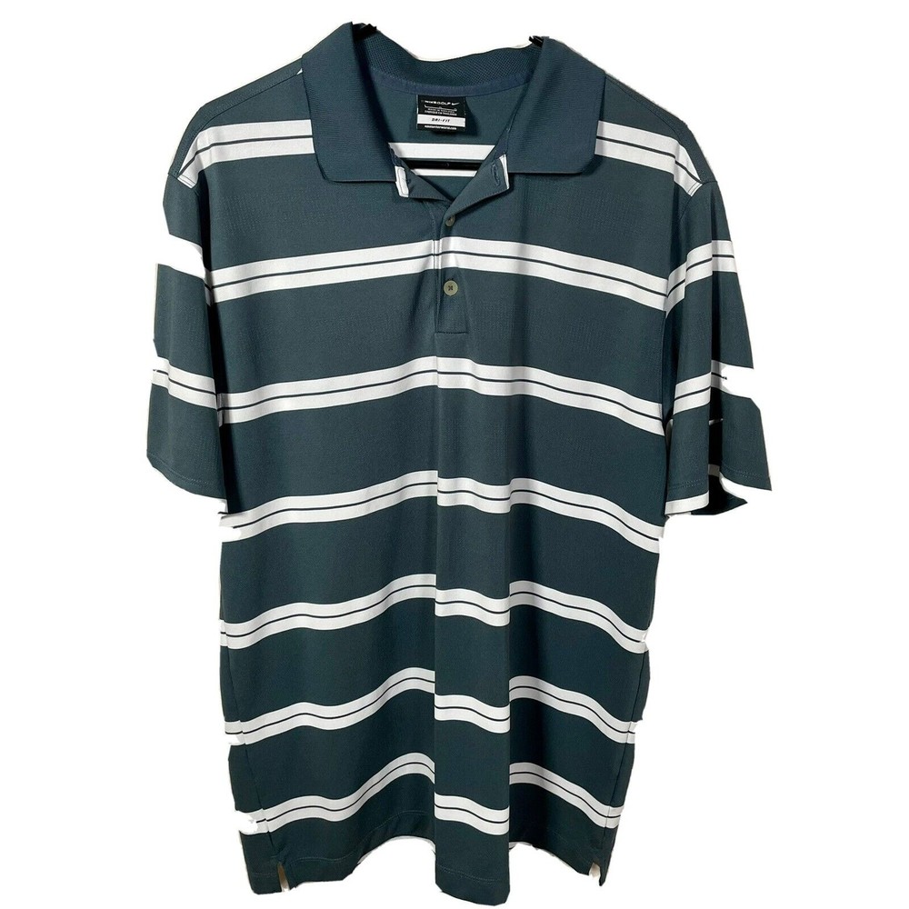 Men’s Shirt Nike Golf Polo Large Dri-Fit Grey White Stripe Great Condition